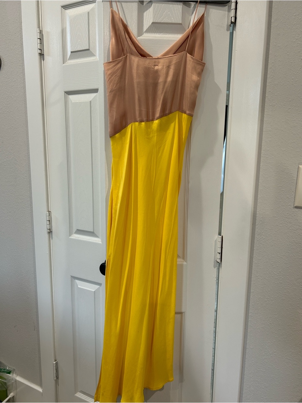 Zara Two-Tone Satin Maxi Dress in Yellow and Nude - Picture 4 of 4